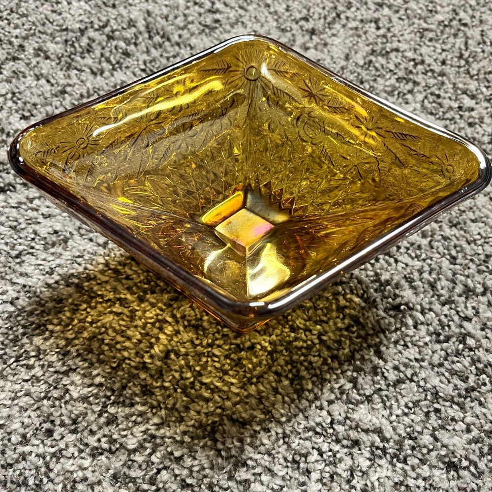 Indiana Gold Carnival Glass Diamond Dish- vintage/antique